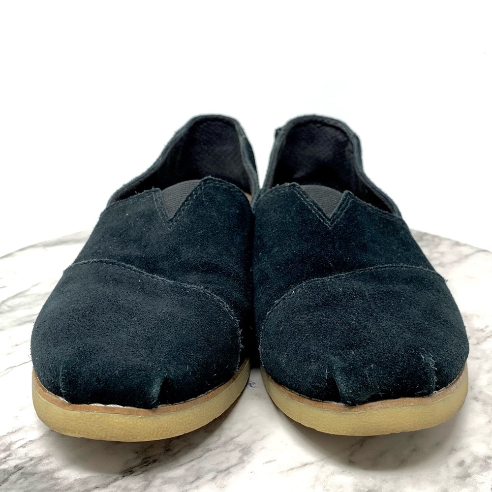 Toms Alpergata Black Suede Slip On Casual Flats 9.5 Classic Preppy Minimalist - Picture 4 of 13